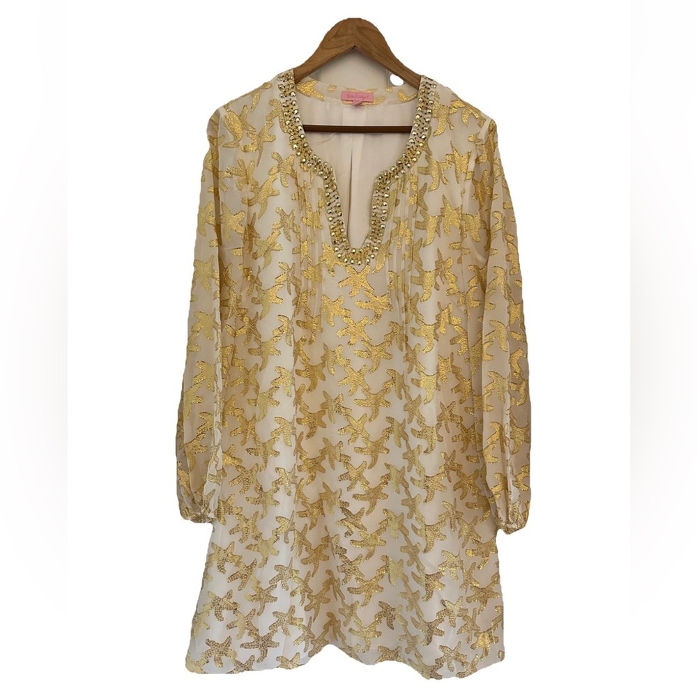 Lilly Pulitzer White and Gold silk Colby dress size 14
